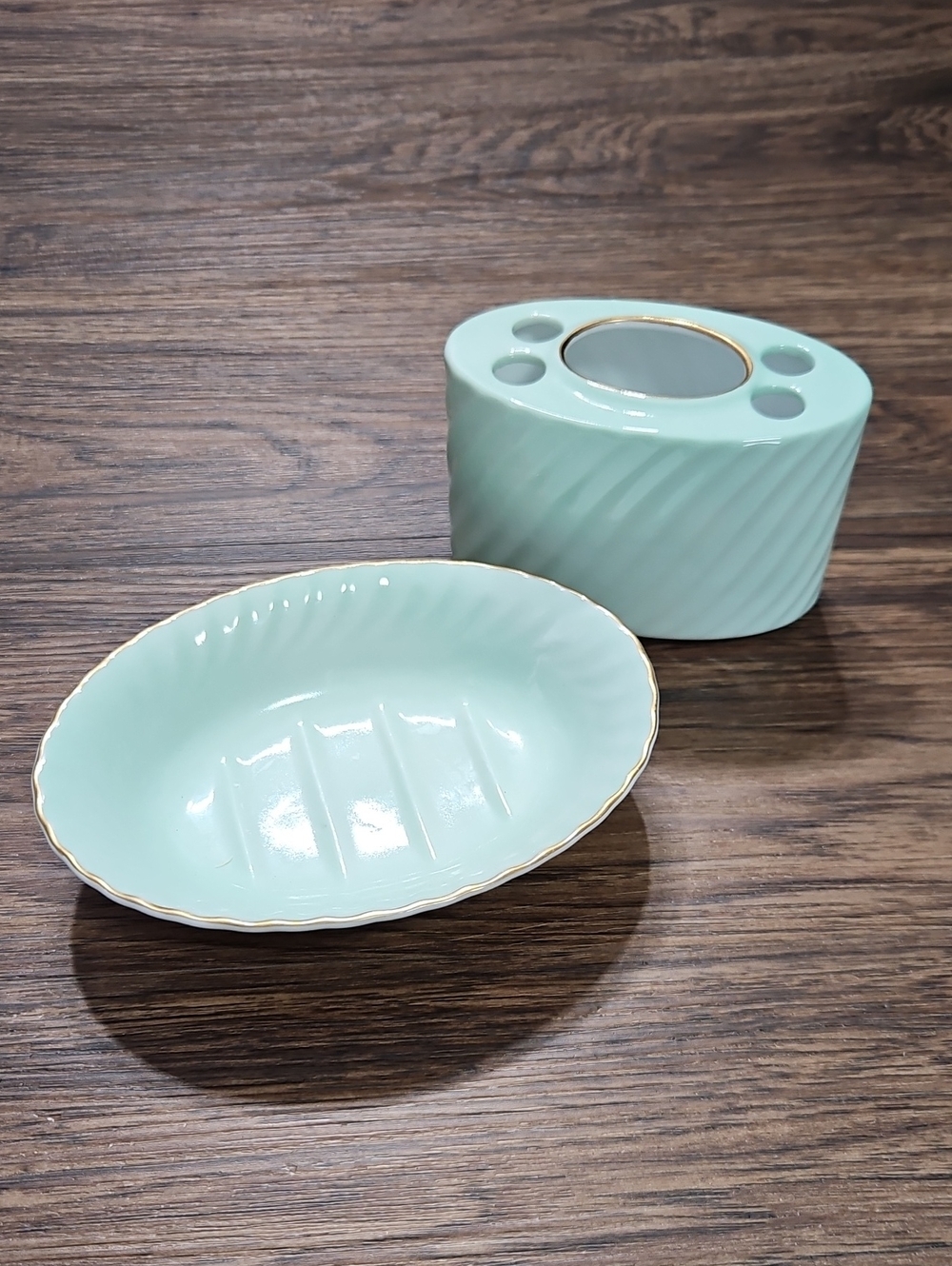 80's Vintage Lasio for Mikasa Mint Green Vanity Bathroom Set, made in Japan